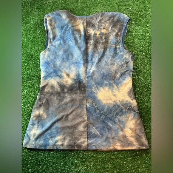 AB Studio Y2K Gray and Blue Ruched Sleeveless Embroidered Cowl Neck Tank Top - Picture 3 of 7